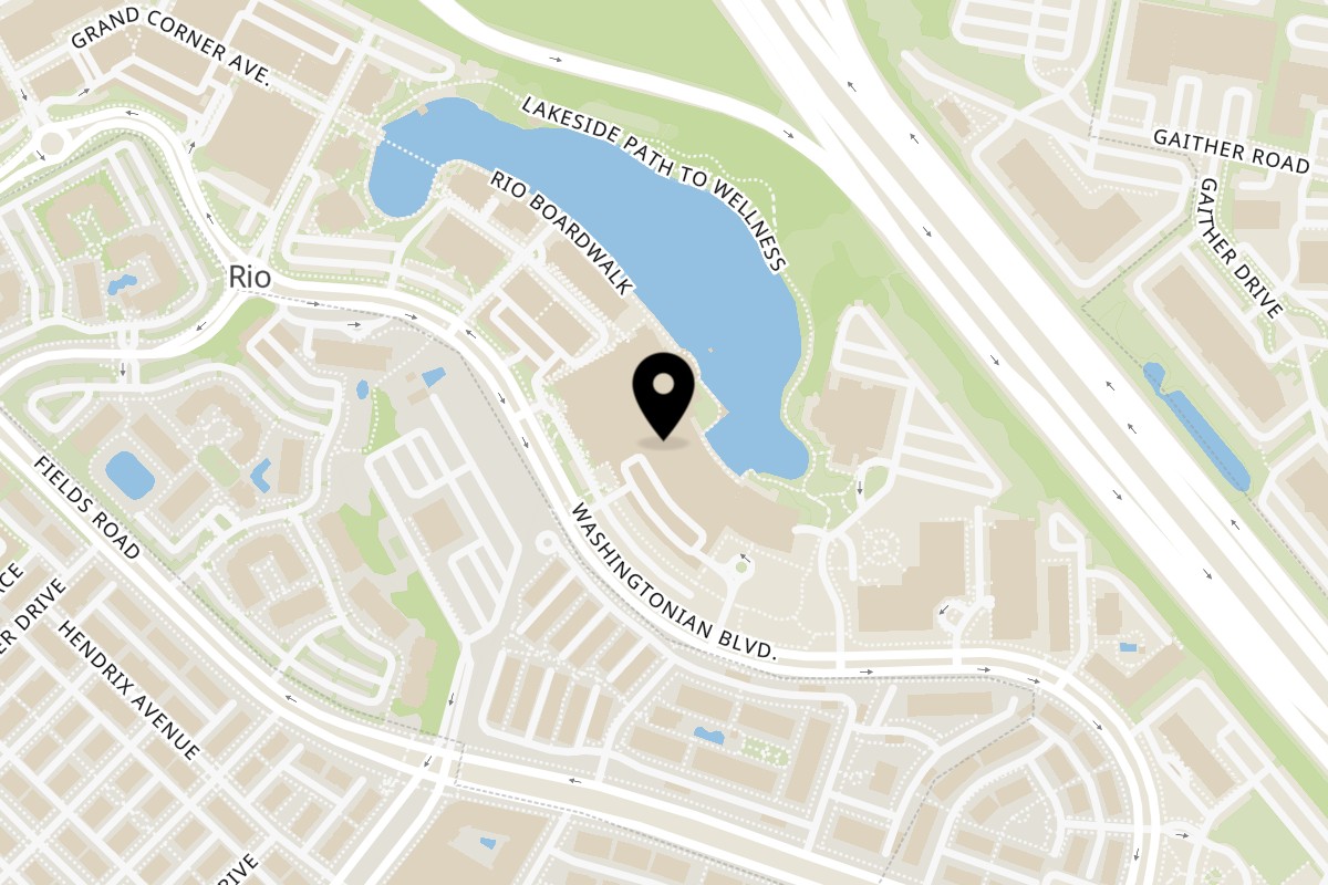Map showing the location of Guapo's Cocina & Bar Gaithersburg on 9811 Washingtonian Blvd in Gaithersburg